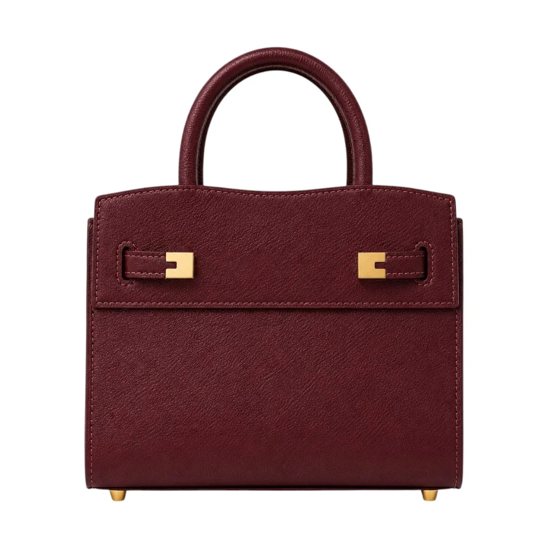 Bagnar Maroon Gold Accent Faux Leather Satchel Handbag