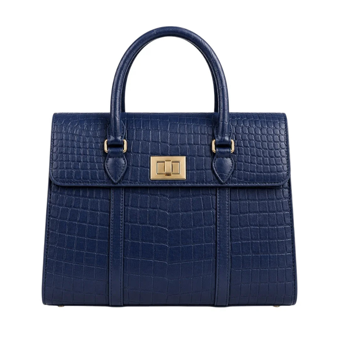 Bagnar Navy Croc-Embossed Satchel Handbag