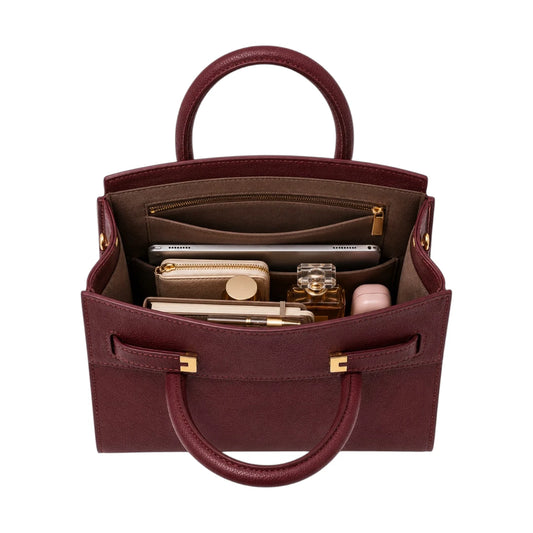 Bagnar Maroon Gold Accent Faux Leather Satchel Handbag