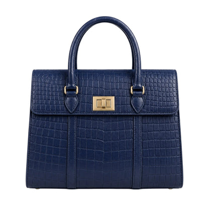 Bagnar Navy Croc-Embossed Satchel Handbag