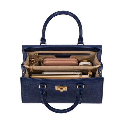 Bagnar Navy Croc-Embossed Satchel Handbag