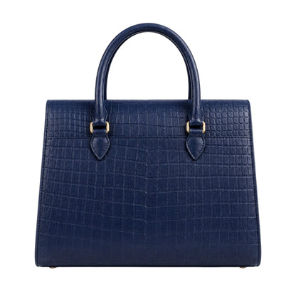 Bagnar Navy Croc-Embossed Satchel Handbag