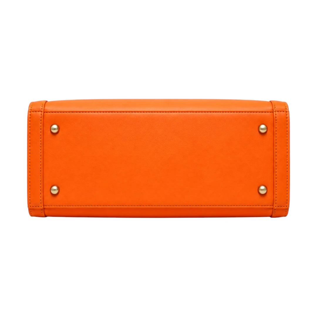 Bagnar Orange Faux Leather Structured Satchel Handbag