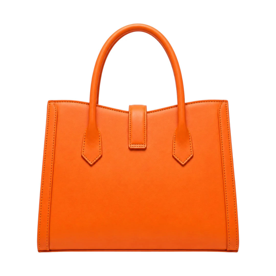 Bagnar Orange Faux Leather Structured Satchel Handbag
