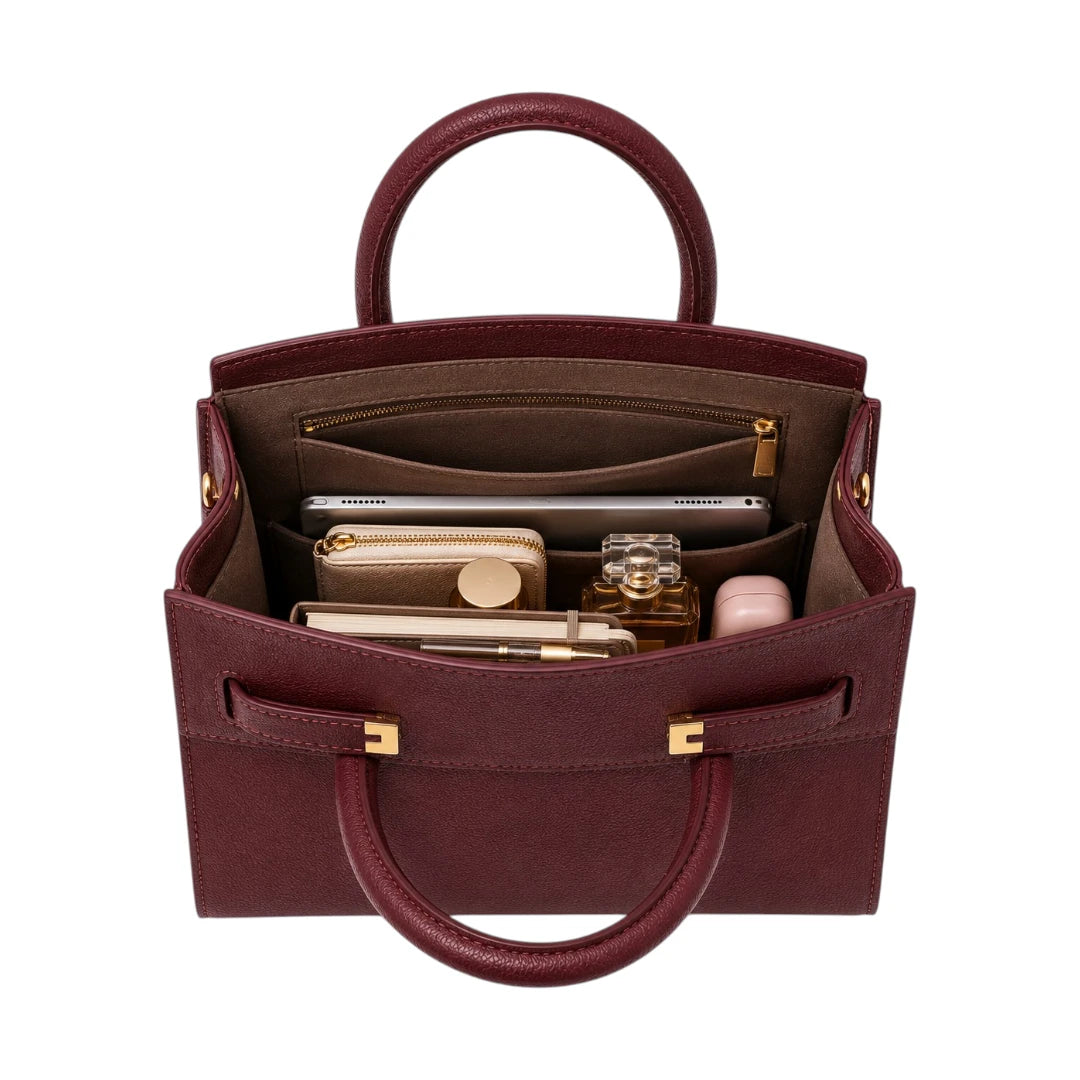 Evoria Maroon Gold Accent Faux Leather Satchel Handbag