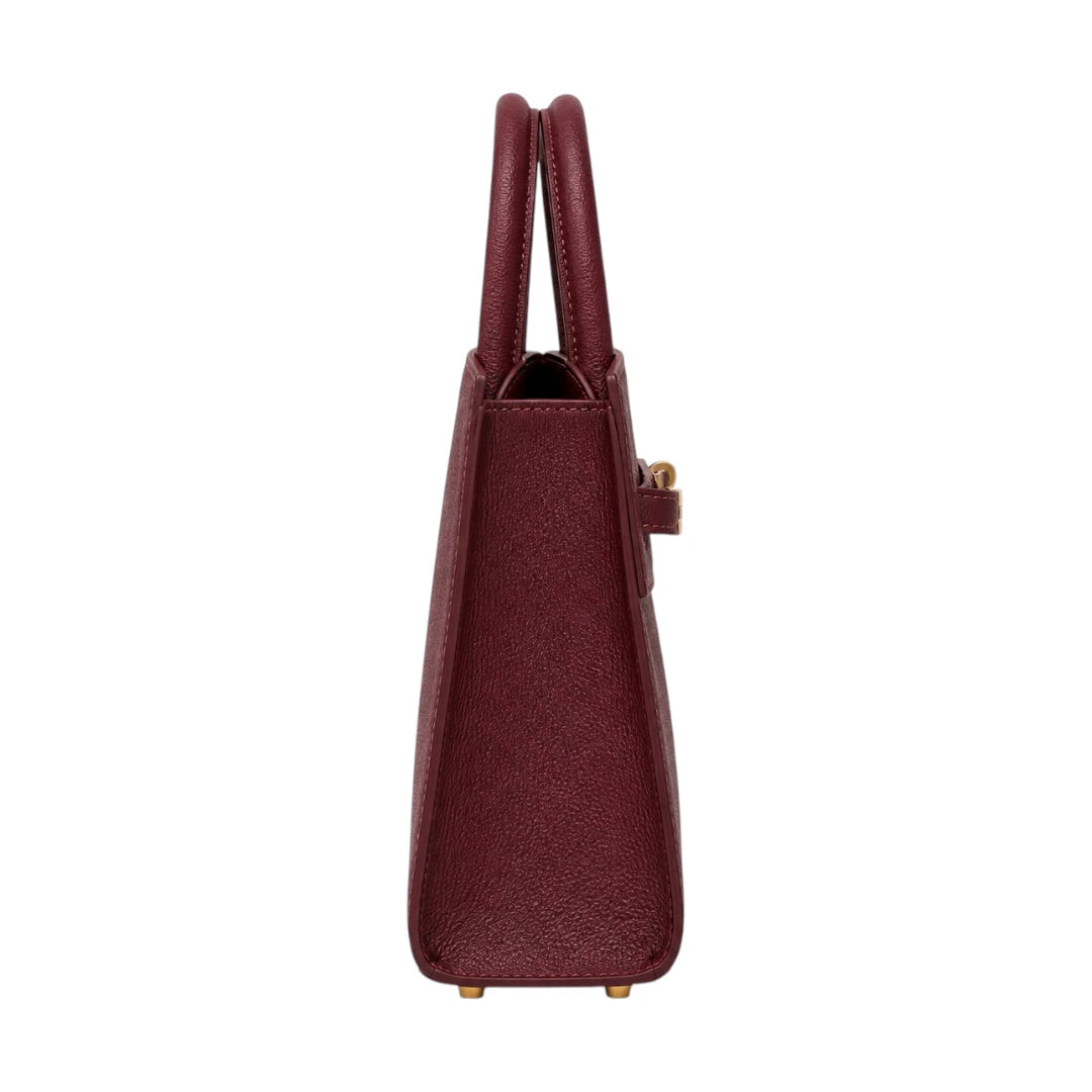 Evoria Maroon Gold Accent Faux Leather Satchel Handbag