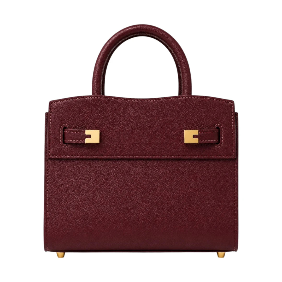 Evoria Maroon Gold Accent Faux Leather Satchel Handbag