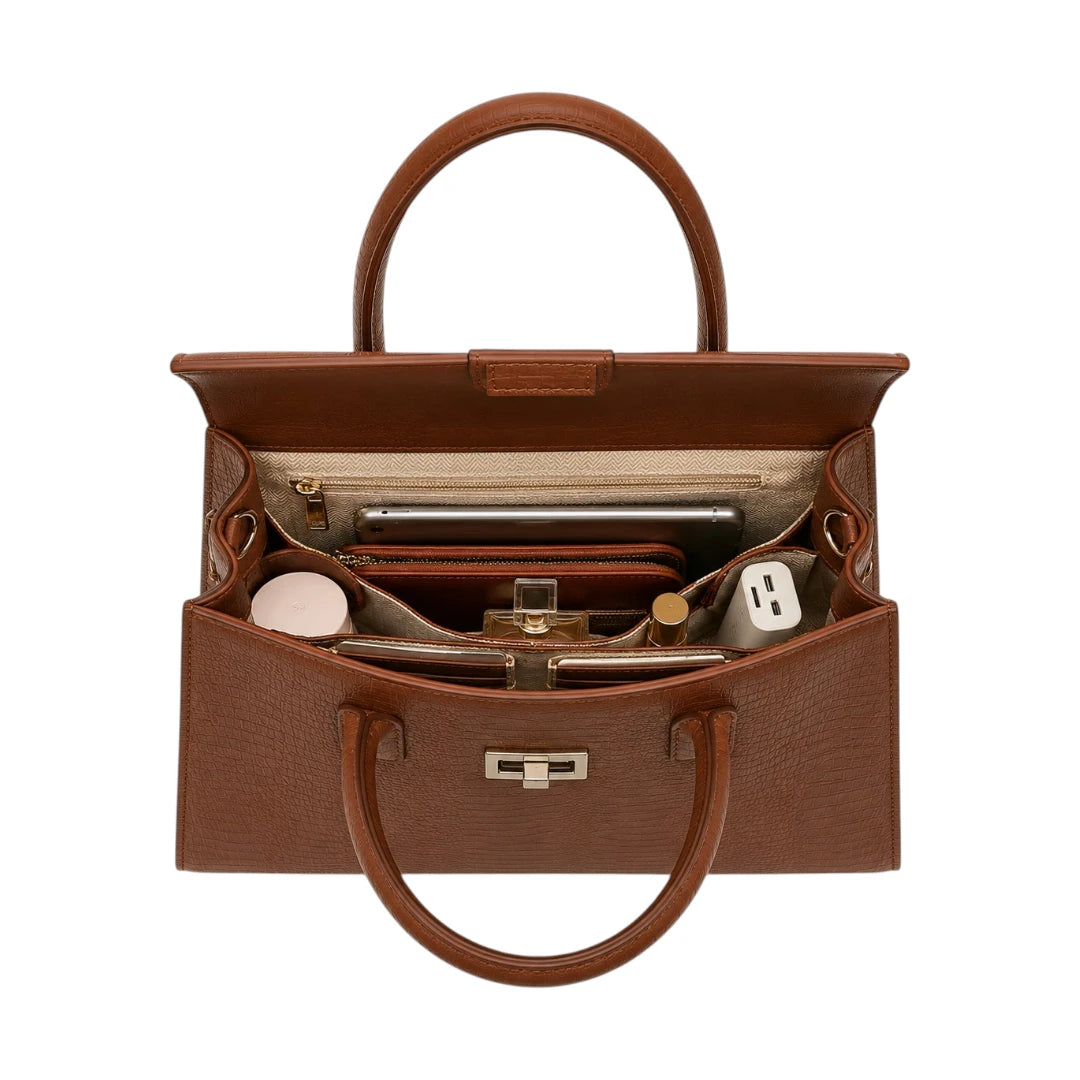 Evoria Marvelle Brown Textured Satchel Handbag