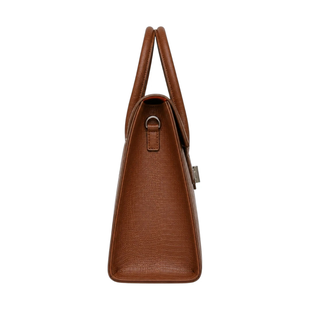 Evoria Marvelle Brown Textured Satchel Handbag
