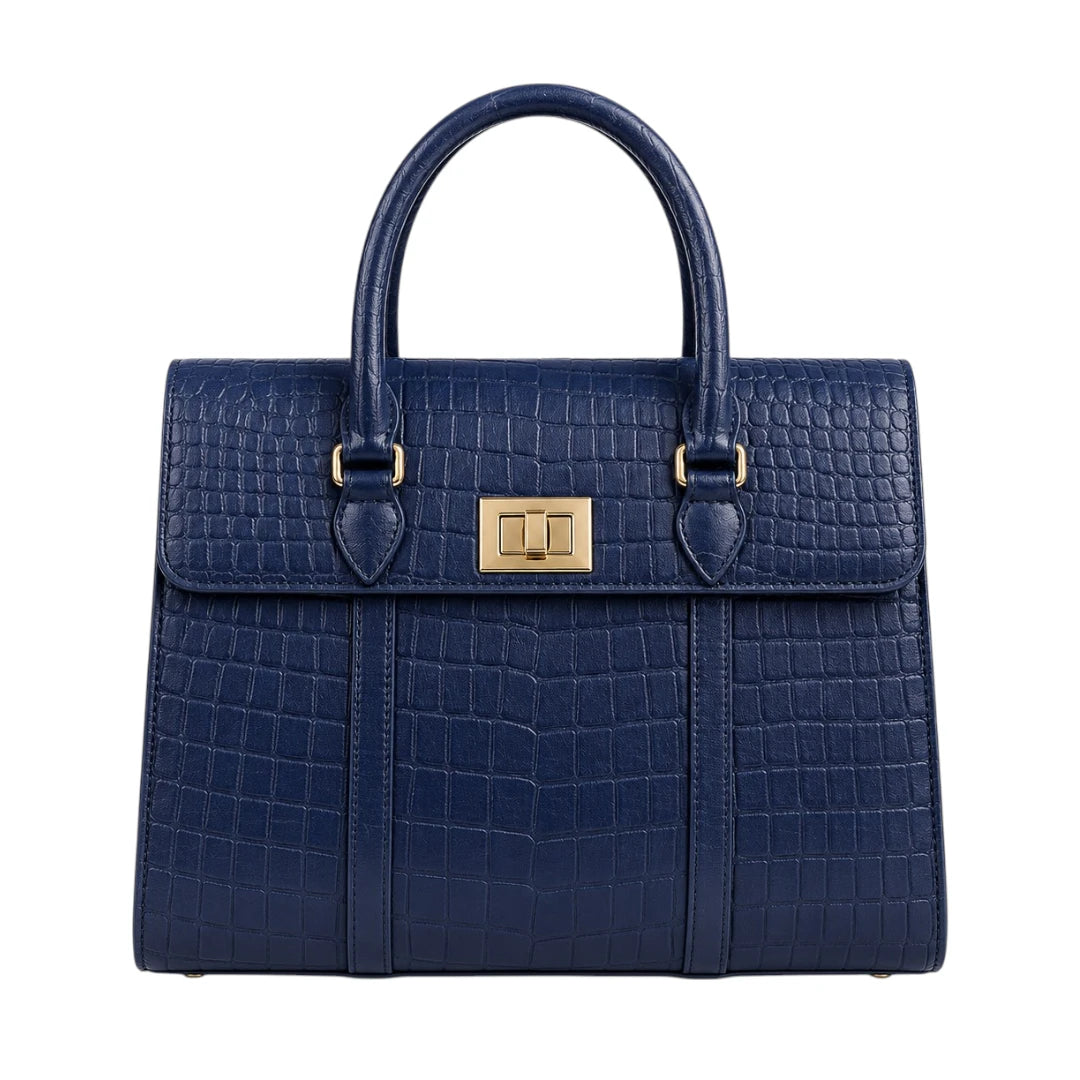 Evoria Navy Croc-Embossed Satchel Handbag