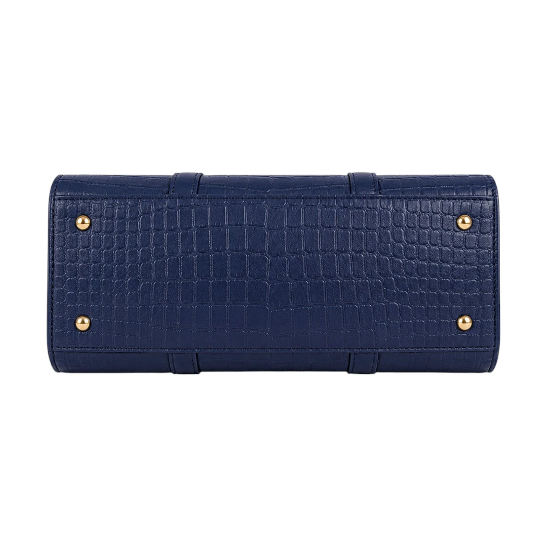 Evoria Navy Croc-Embossed Satchel Handbag