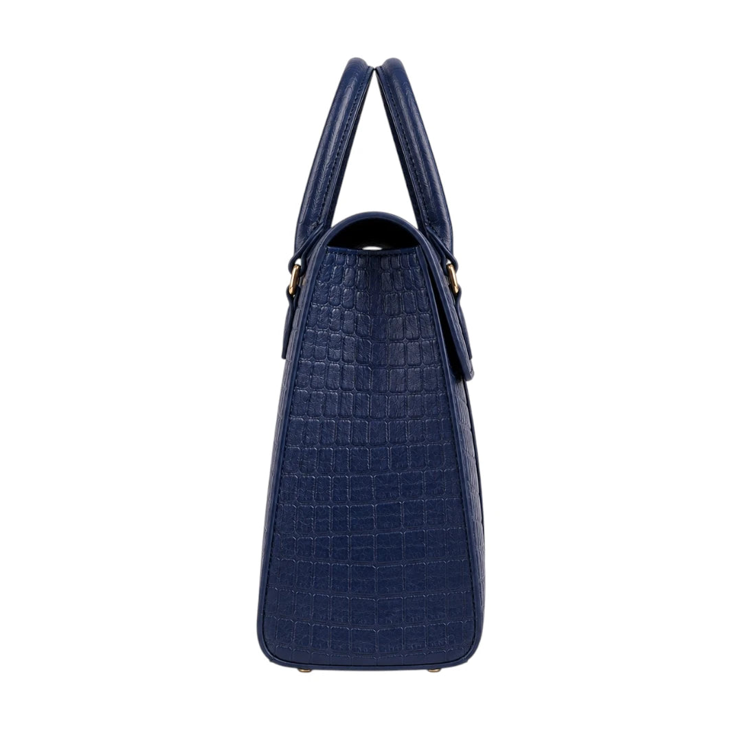 Evoria Navy Croc-Embossed Satchel Handbag