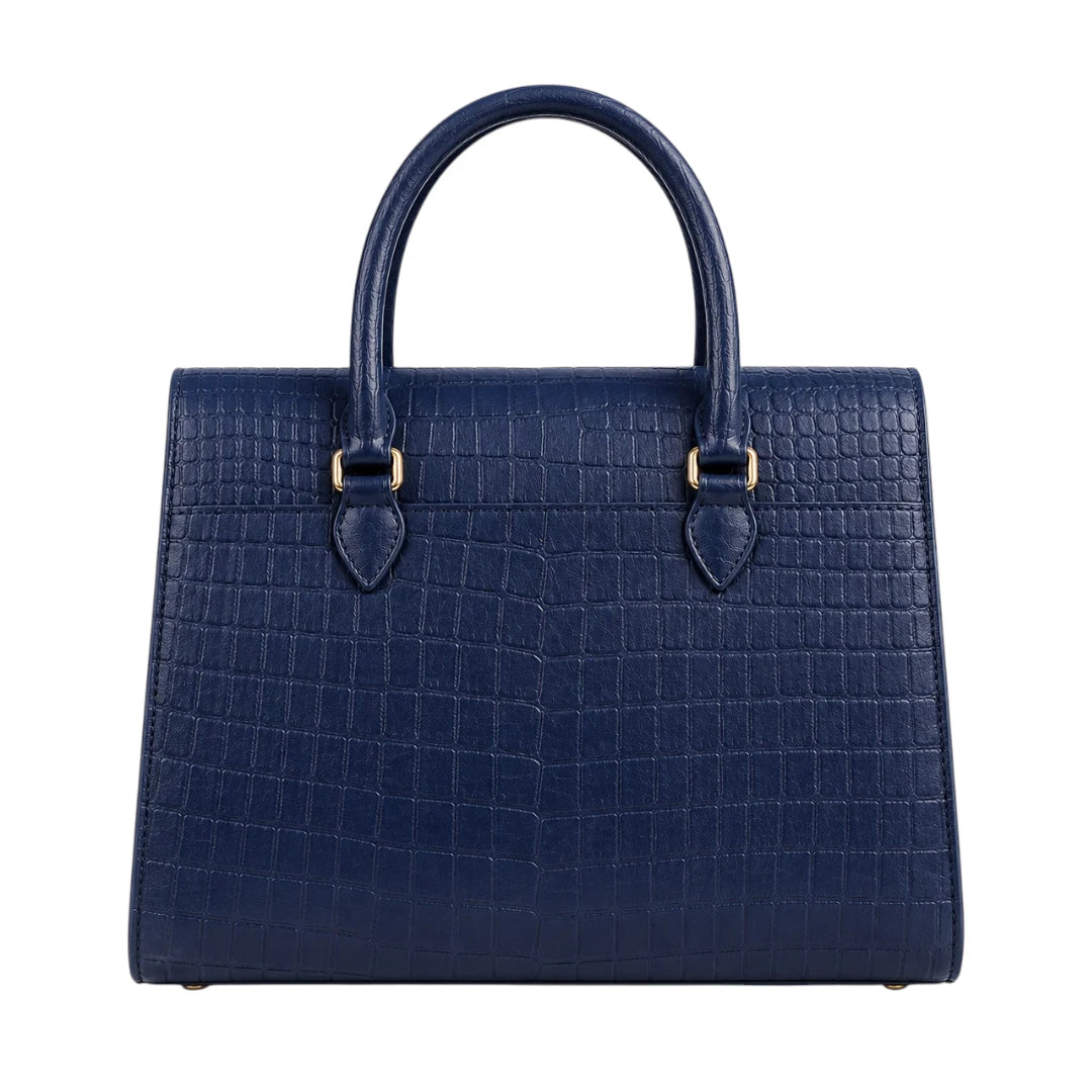 Evoria Navy Croc-Embossed Satchel Handbag