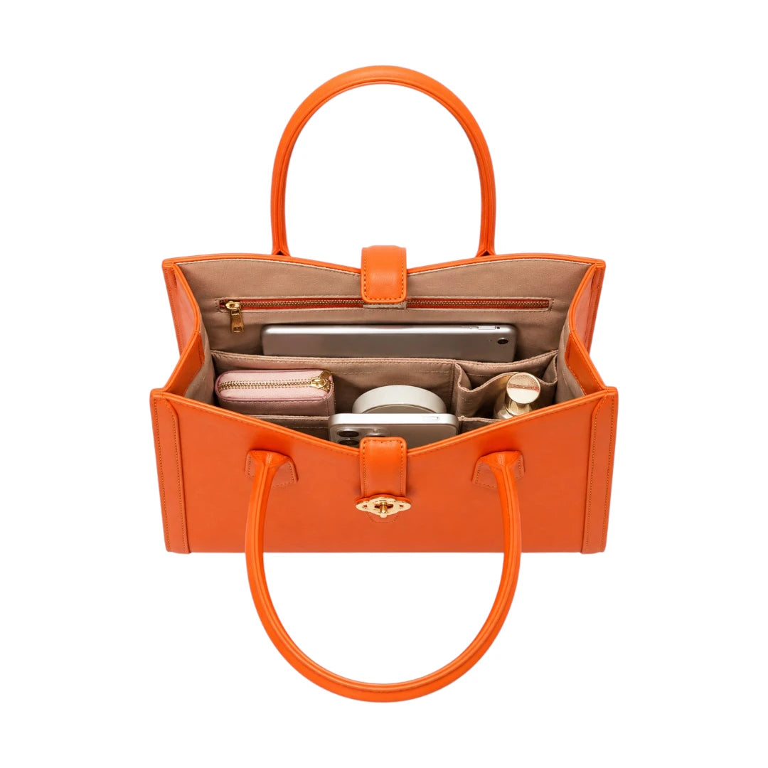 Evoria Orange Faux Leather Structured Satchel Handbag