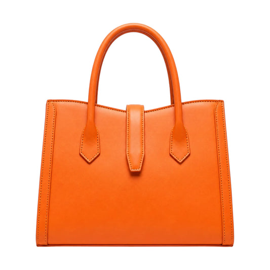 Evoria Orange Faux Leather Structured Satchel Handbag